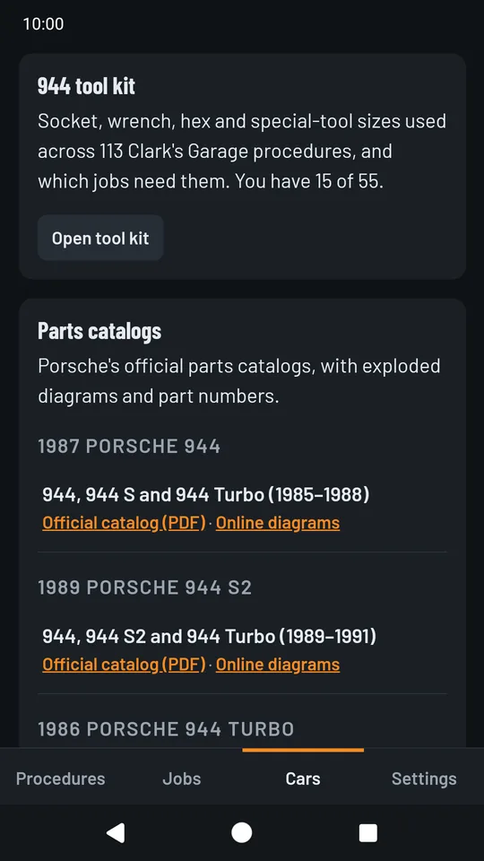 Porsche's official parts catalogs for every 944 year